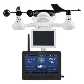 VEVOR 7-in-1 Wireless Weather Station with Wi-Fi, 7" TFT Colorful Display, Solar-Powered Outdoor Sensor, Indoor & Outdoor Monitoring