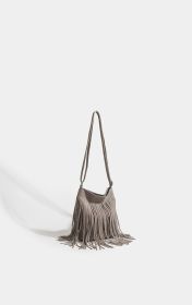 Artistic Tassel Simple And Popular Shoulder Bag (Option: Gray)