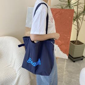 Canvas Bag Large Capacity Women's Shoulder Bag (Option: Beach Navy Blue)